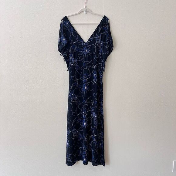 Club Monaco Blue Floral 100% Silk Kaftan Maxi Dress Women’s Size 2 - Picture 10 of 15